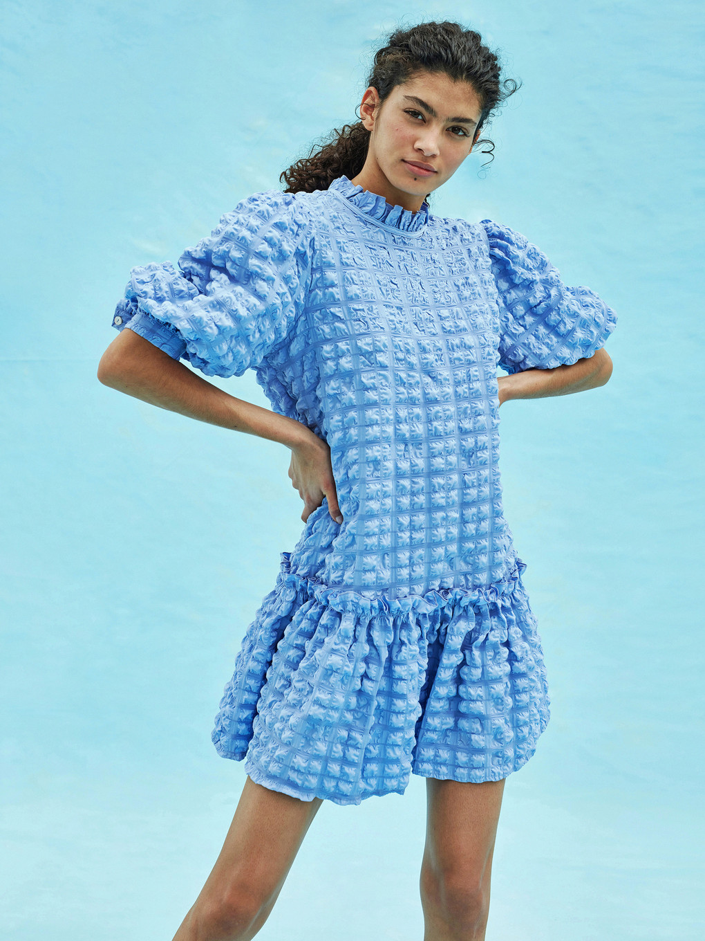 Ruffled Collar Women's Emma Dress With Balloon Sleeves-3