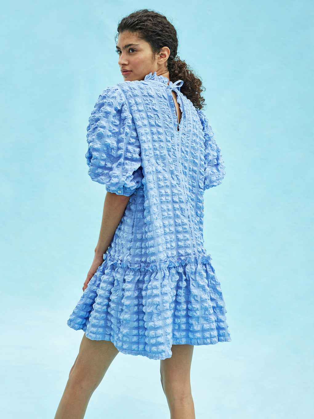 Ruffled Collar Women's Emma Dress With Balloon Sleeves-5