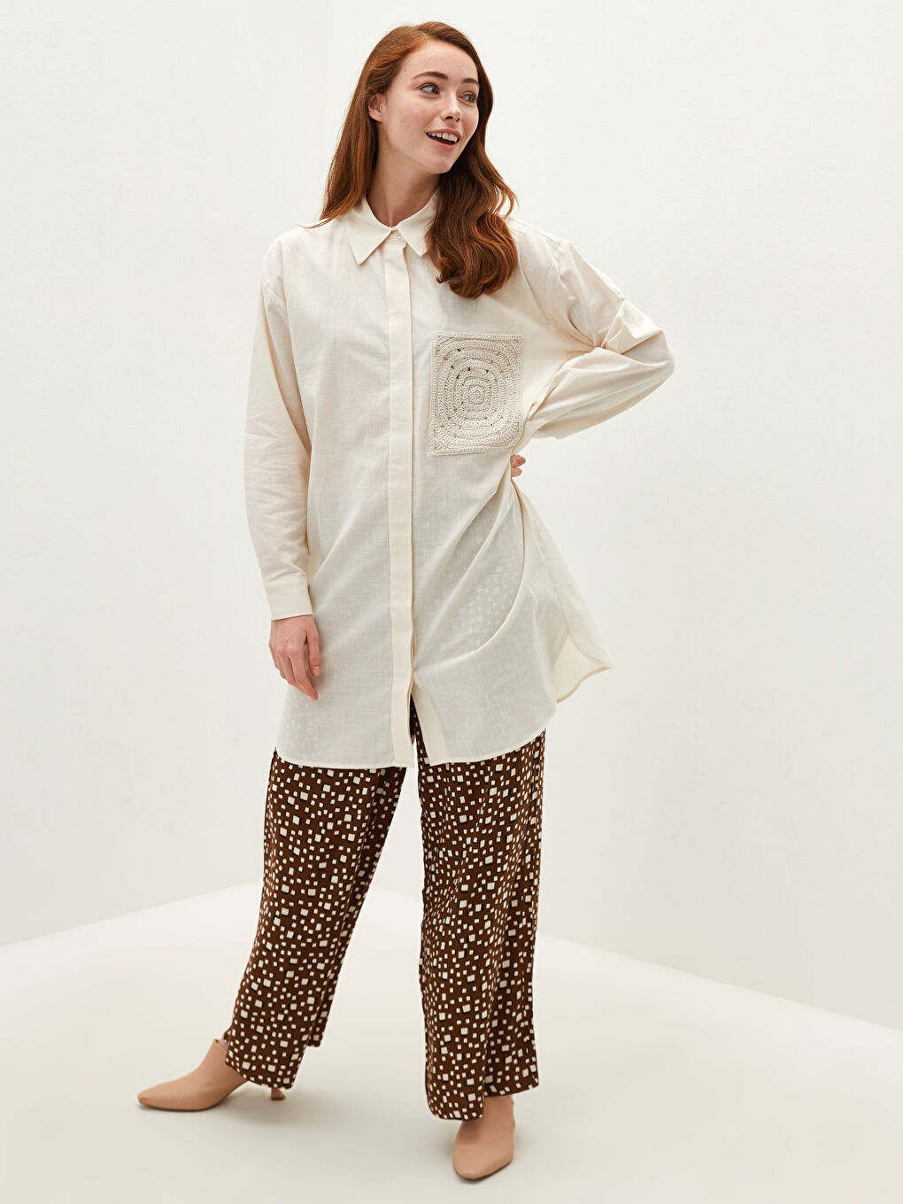 Elastic Waist Patterned Wide Leg Viscose Women's Trousers