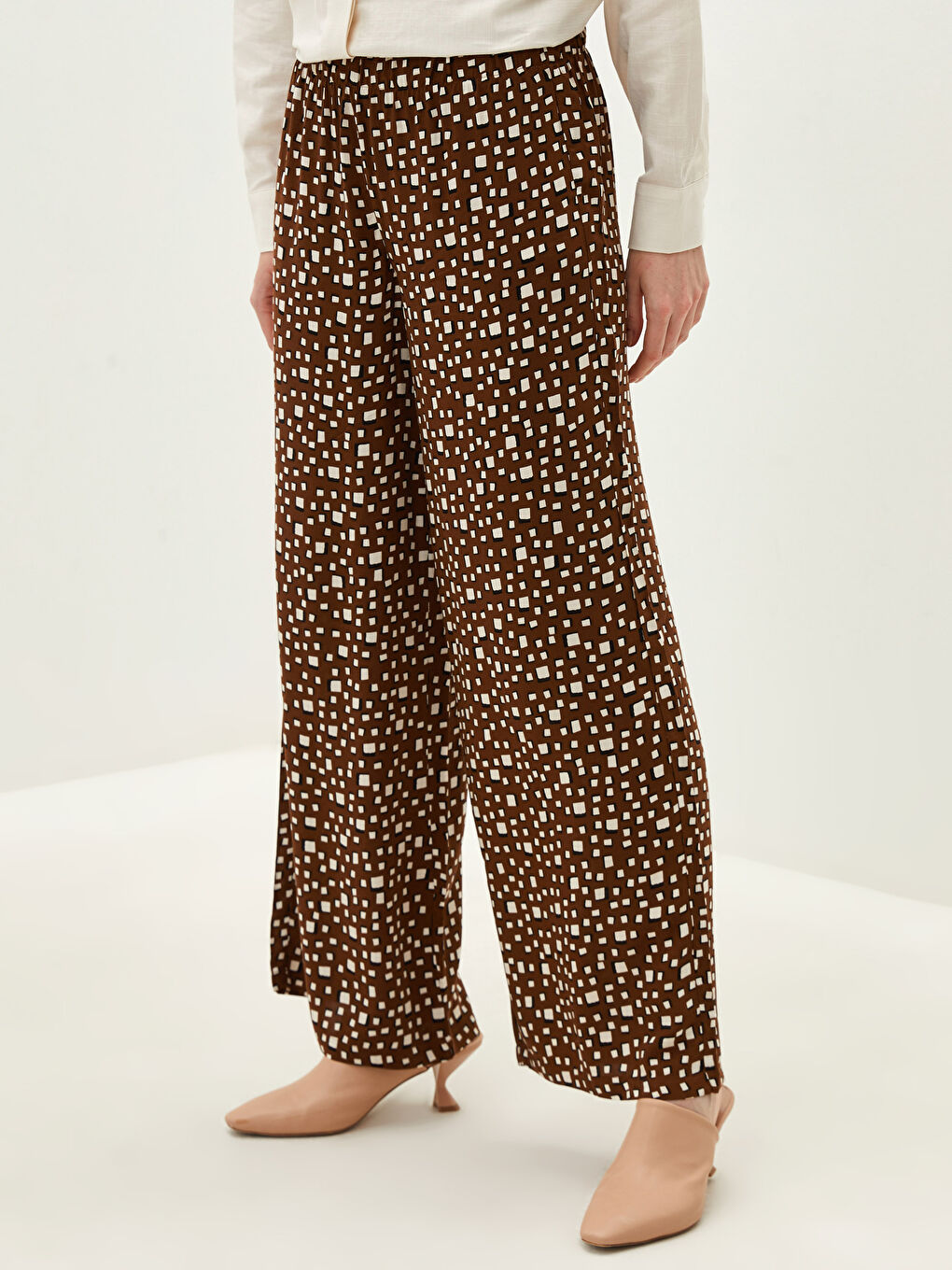 Elastic Waist Patterned Wide Leg Viscose Women's Trousers-2