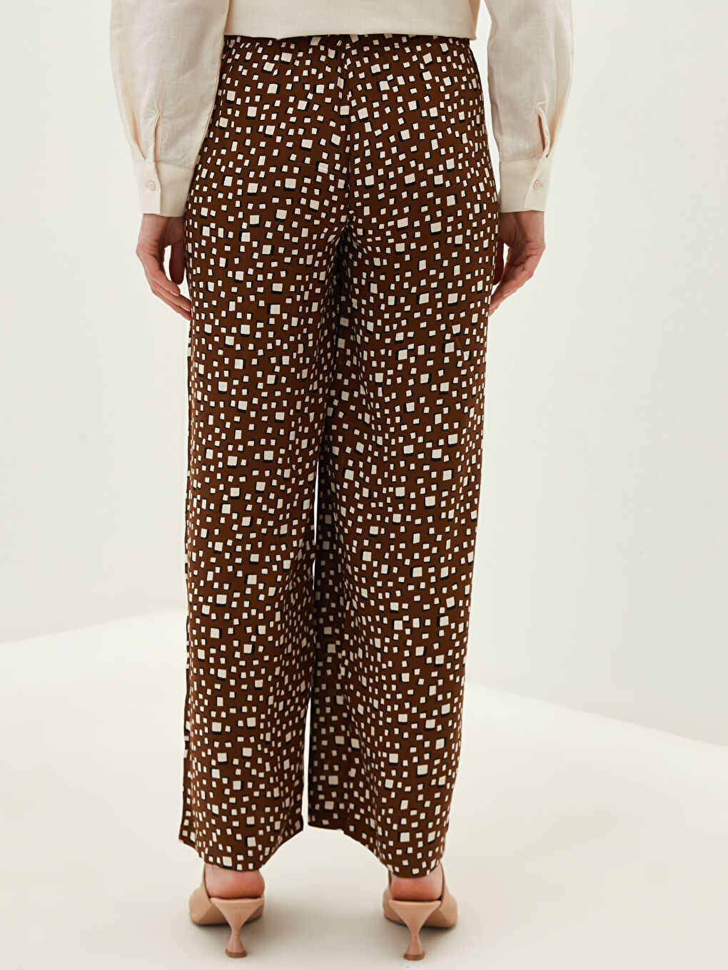 Elastic Waist Patterned Wide Leg Viscose Women's Trousers-3