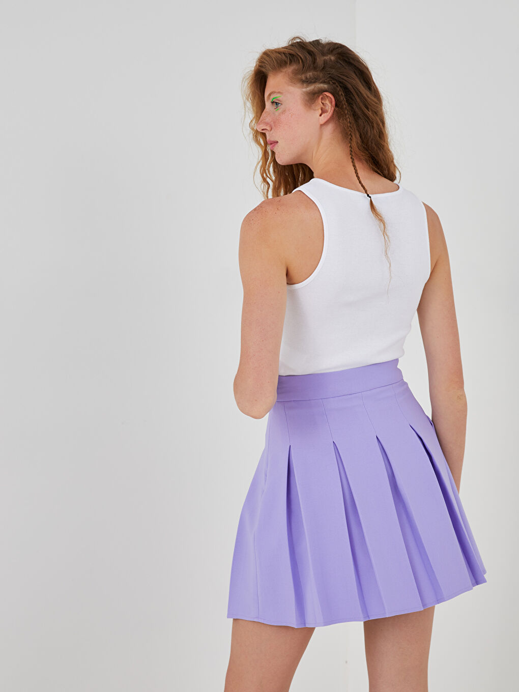 Jupe Plissée Unie à Fermeture Éclair à la Taille pour Femmes-3