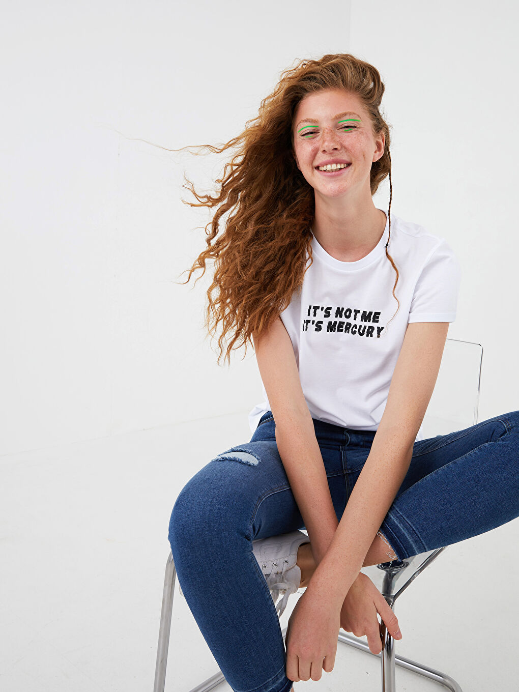 Crew Neck Slogan Printed Short Sleeve Cotton Women's T-Shirt-3