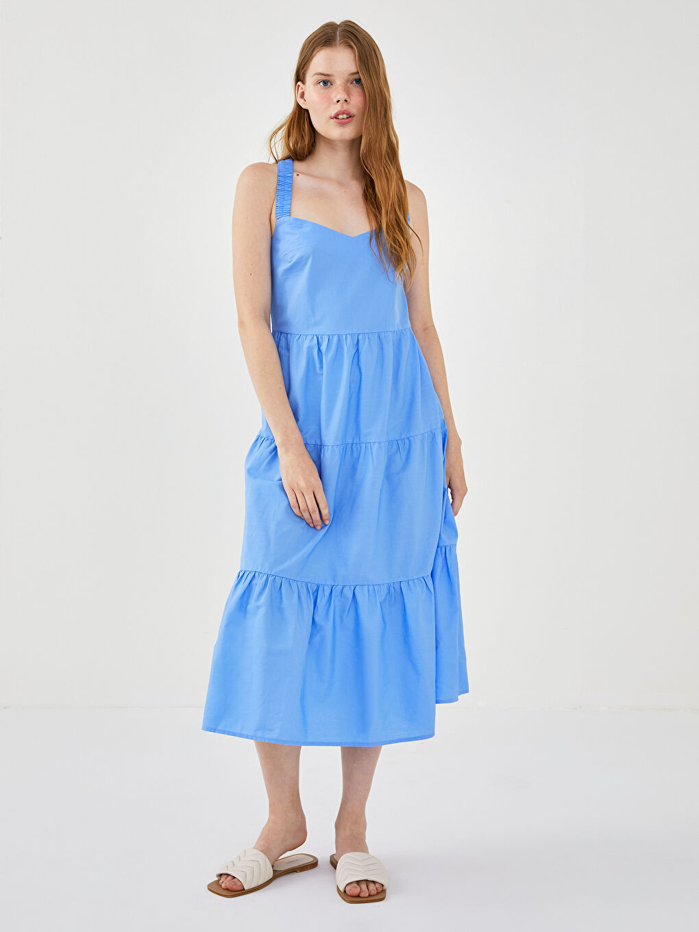 LCW Vision Square Collar Straight Strap Poplin Women's Dress -S1K764Z8-GJL