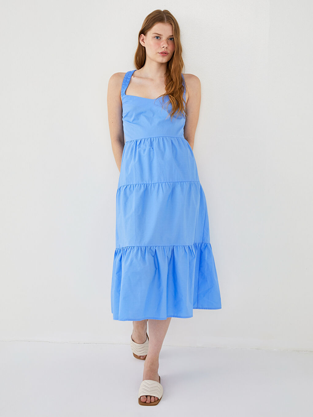 LCW Vision Square Collar Straight Strap Poplin Women's Dress -S1K764Z8-GJL