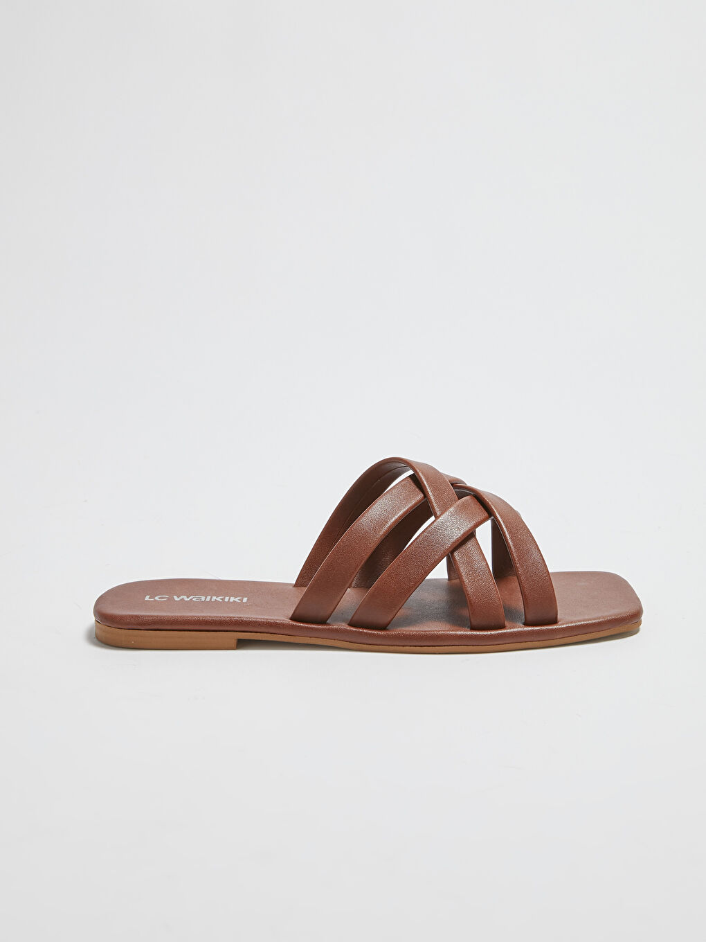 Kahverengi Deri Görünümlü Çapraz Bantlı Kadın Terlik-5