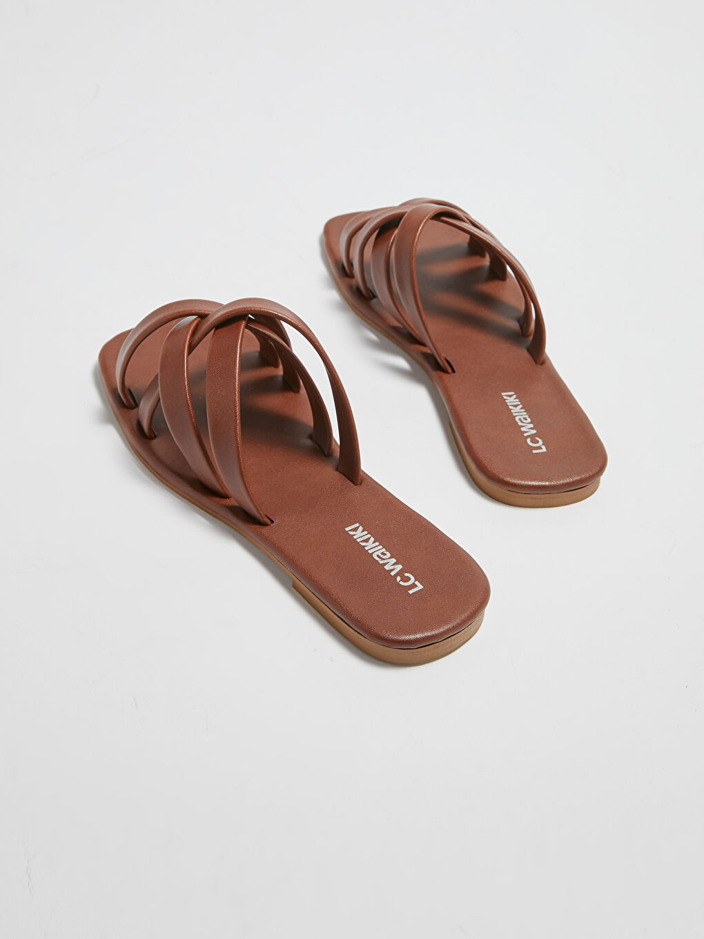 Kahverengi Deri Görünümlü Çapraz Bantlı Kadın Terlik-8