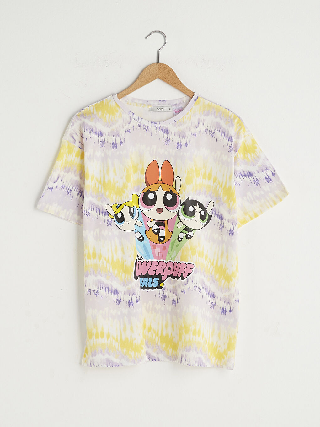 Lila Bisiklet Yaka Powerpuff Girls Baskılı Kadın Tişört-6