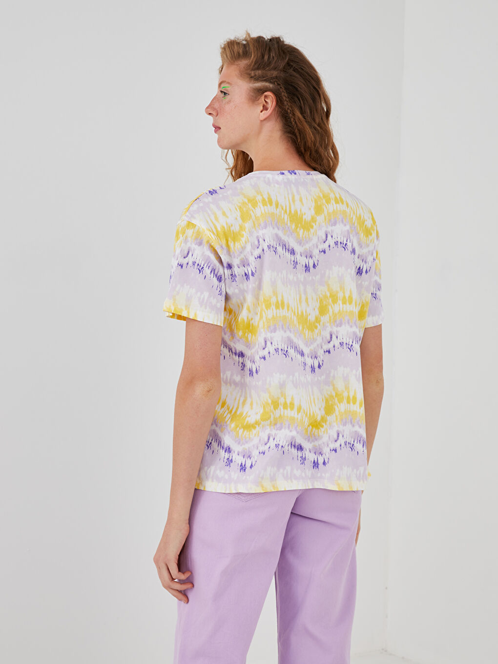 Lila Bisiklet Yaka Powerpuff Girls Baskılı Kadın Tişört-4