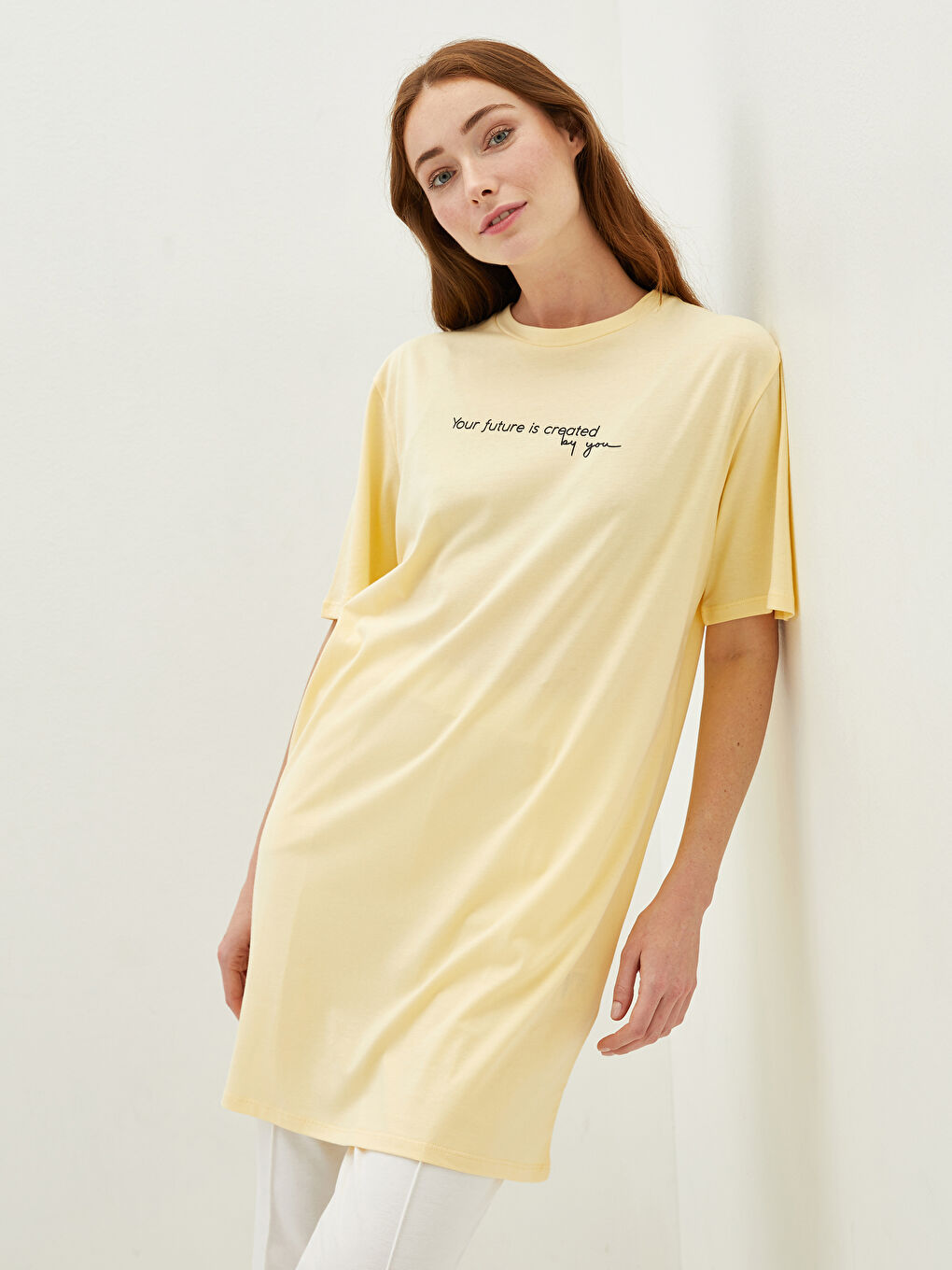 Crew Neck Printed Short Sleeve Cotton Women's Tunic-2