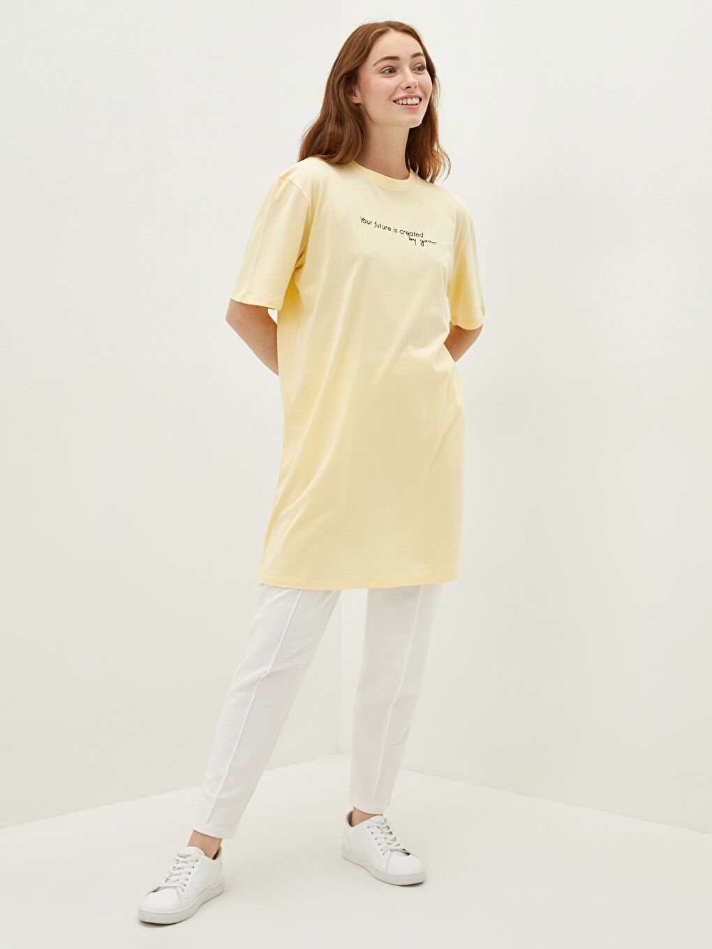 Crew Neck Printed Short Sleeve Cotton Women's Tunic