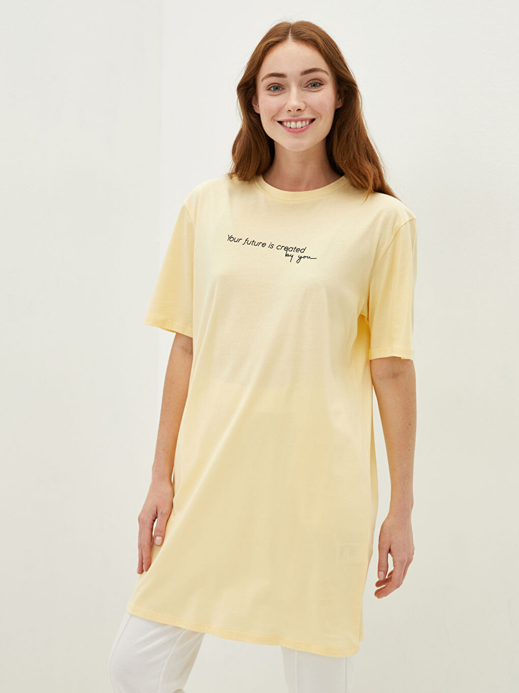 Crew Neck Printed Short Sleeve Cotton Women's Tunic-1