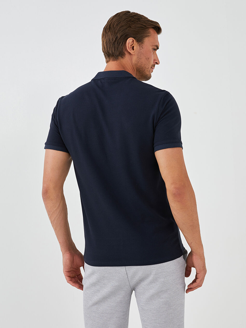 Siyah Polo Yaka Kısa Kollu Desenli Pike Erkek Tişört-5