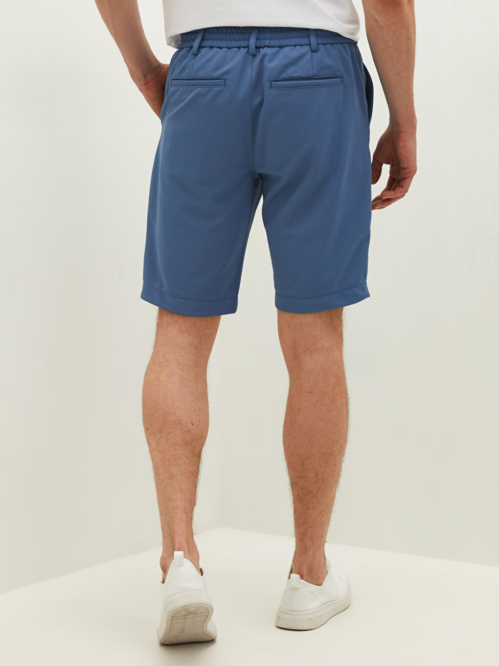 Mavi Slim Fit Örme Erkek Şort-4