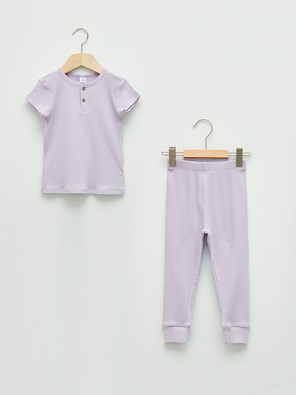 Lila Bisiklet Yaka Kısa Kollu Basic Kız Bebek Pijama Takımı