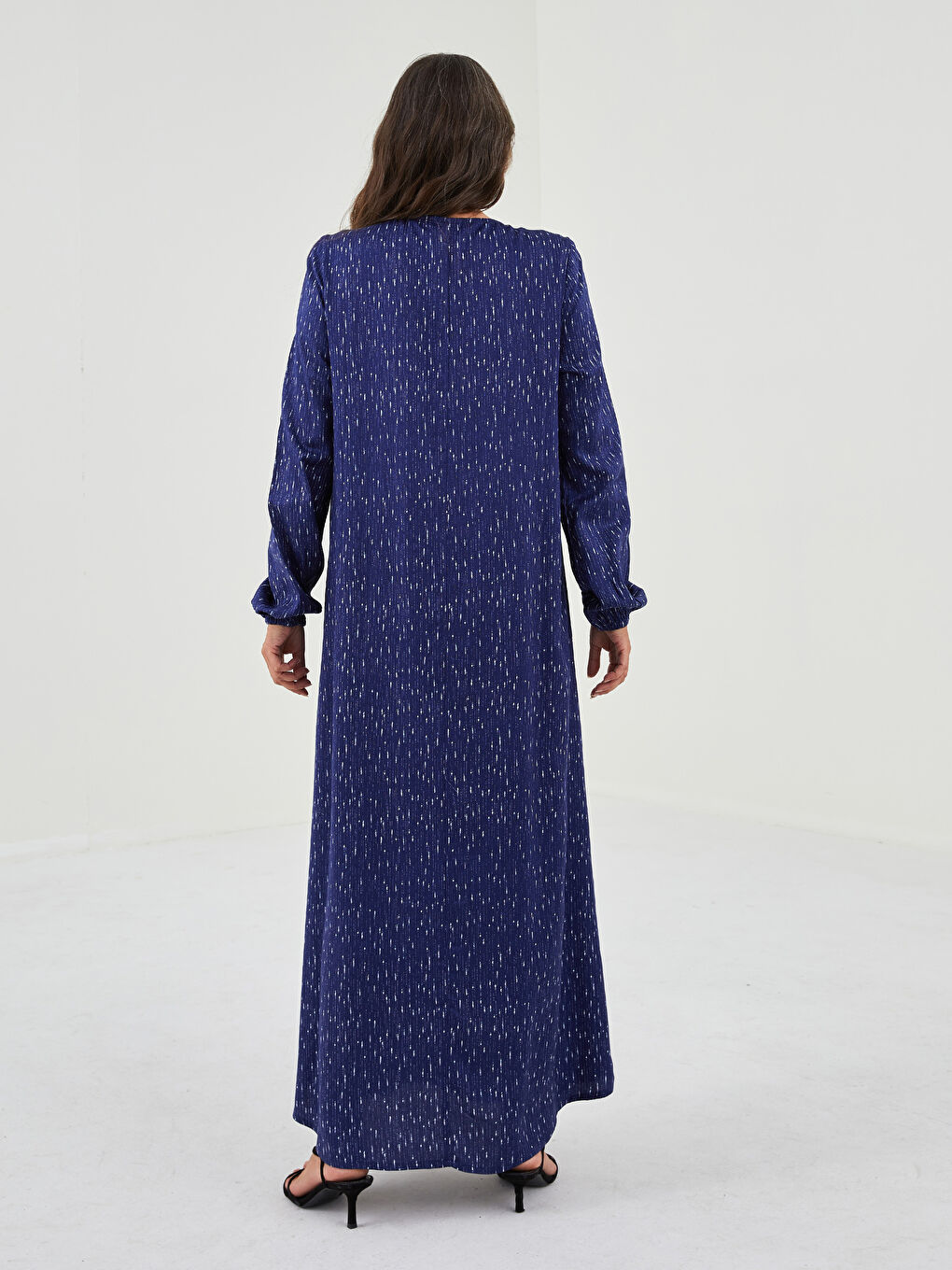 LCW Grace Crew Neck Patterned Long Sleeve A-Cut Belmando Fabric Women's Dress -S1KA90Z8-LSJ