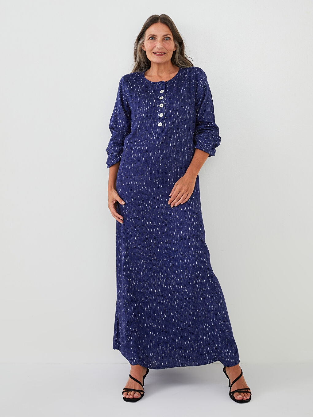 LCW Grace Crew Neck Patterned Long Sleeve A-Cut Belmando Fabric Women's Dress -S1KA90Z8-LSJ