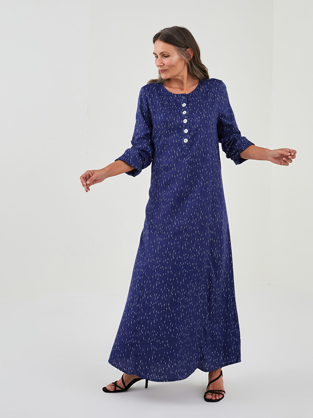LCW Grace Crew Neck Patterned Long Sleeve A-Cut Belmando Fabric Women's Dress -S1KA90Z8-LSJ