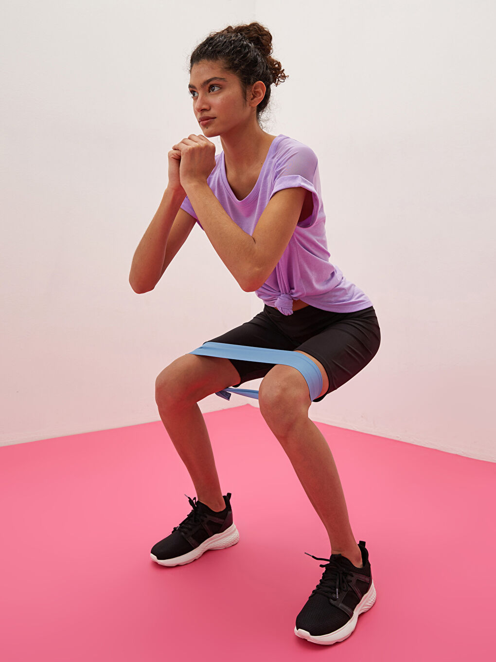 Siyah Kadın Beli Lastikli Düz Spor Biker Tayt