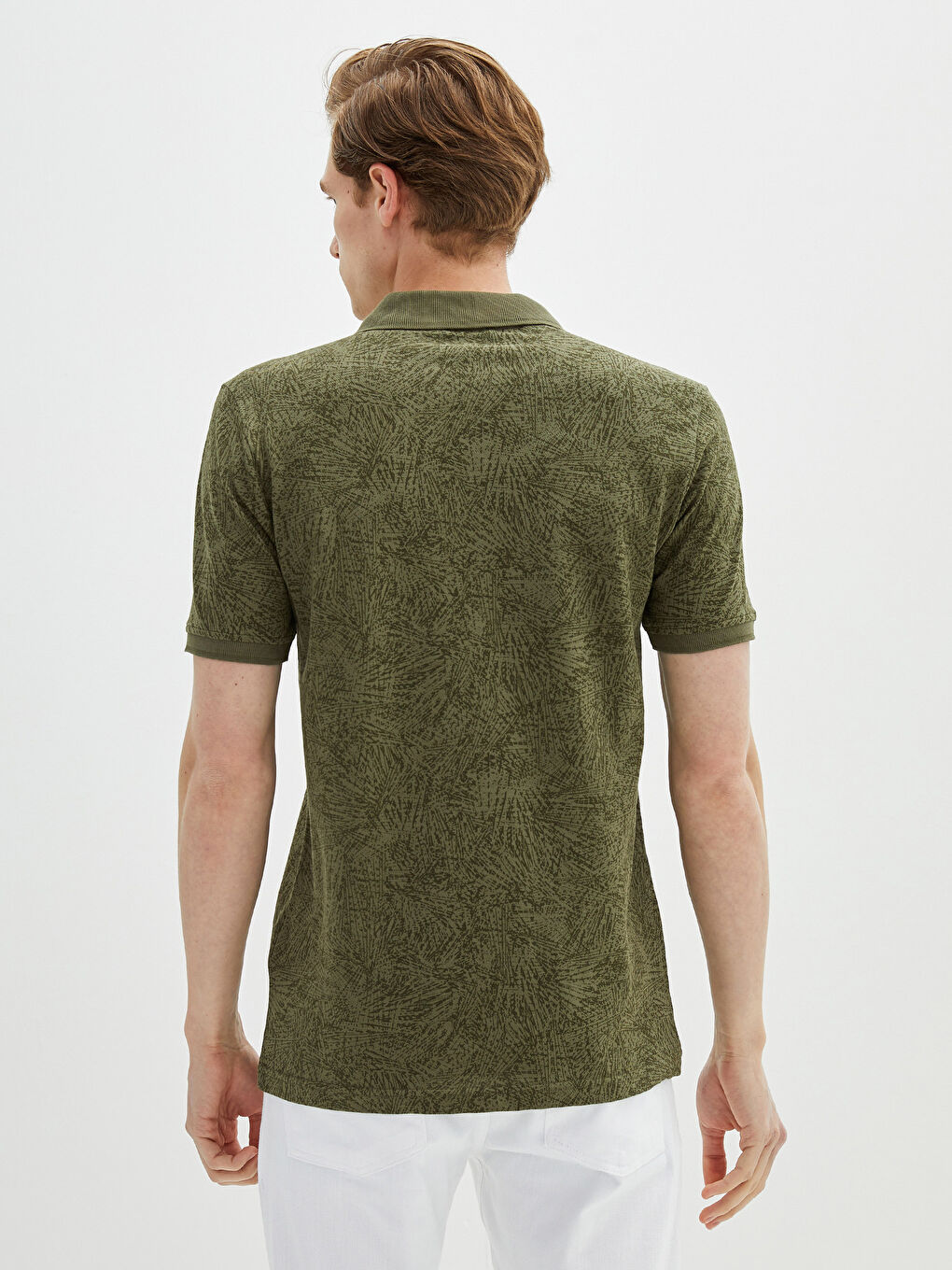 Haki Polo Yaka Kısa Kollu Desenli Erkek Tişört-6