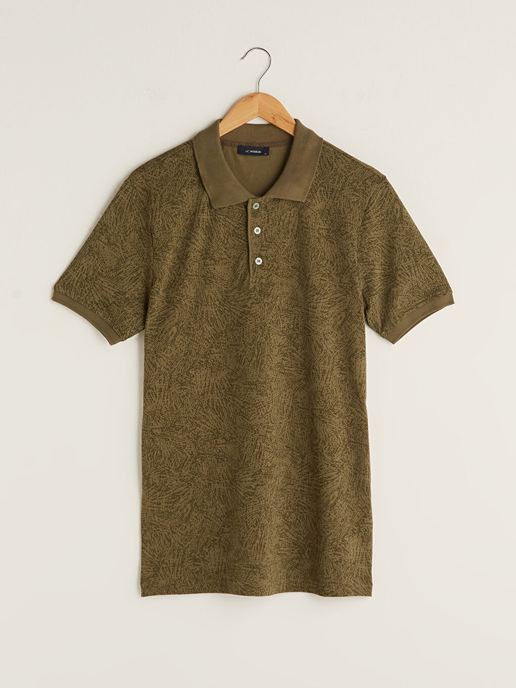 Haki Polo Yaka Kısa Kollu Desenli Erkek Tişört-8