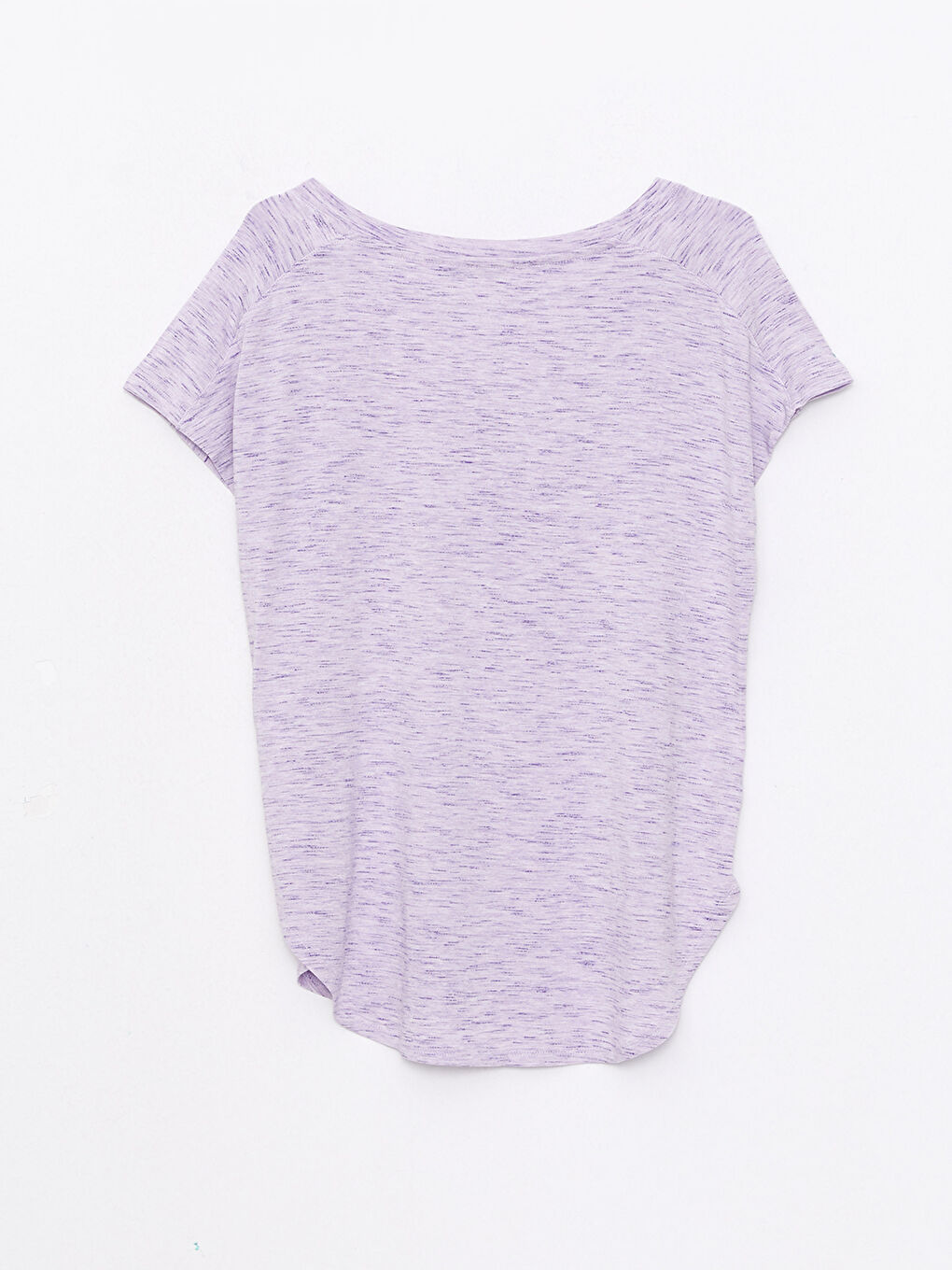 Mor V Yaka Düz Kısa Kollu Kadın Spor Tişört-5