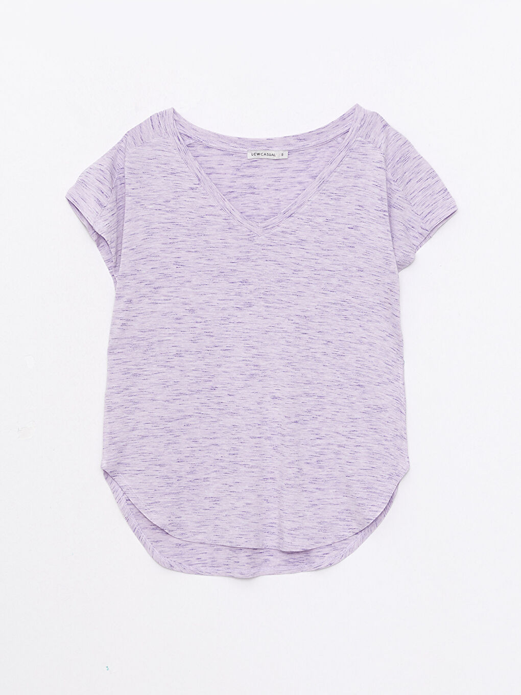 Mor V Yaka Düz Kısa Kollu Kadın Spor Tişört-6