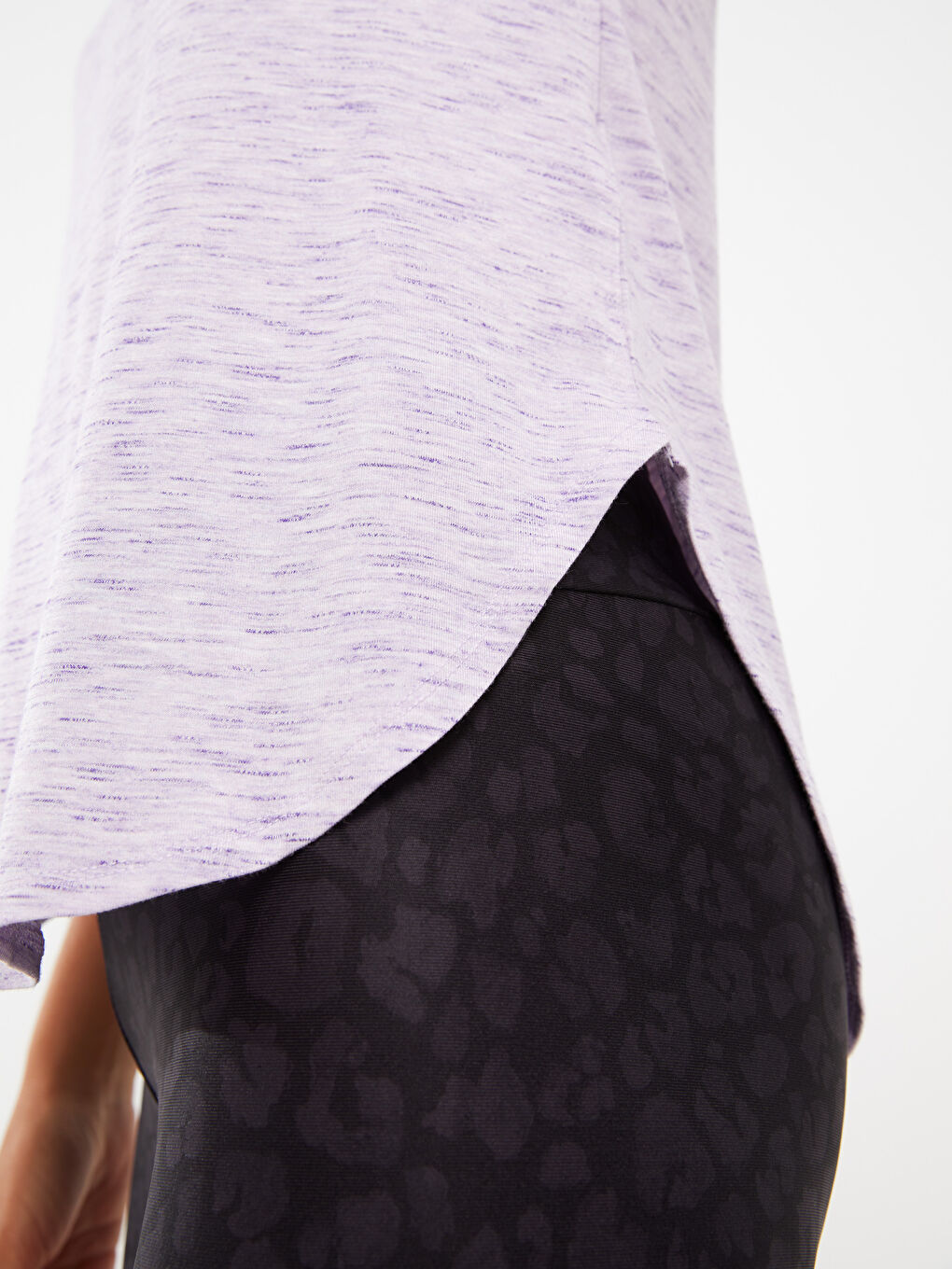 Mor V Yaka Düz Kısa Kollu Kadın Spor Tişört-3