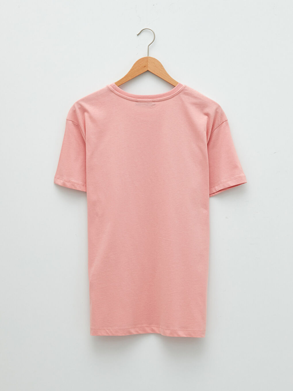 Pembe Bisiklet Yaka Nakışlı Kısa Kollu Pamuklu Kadın Tişört-10