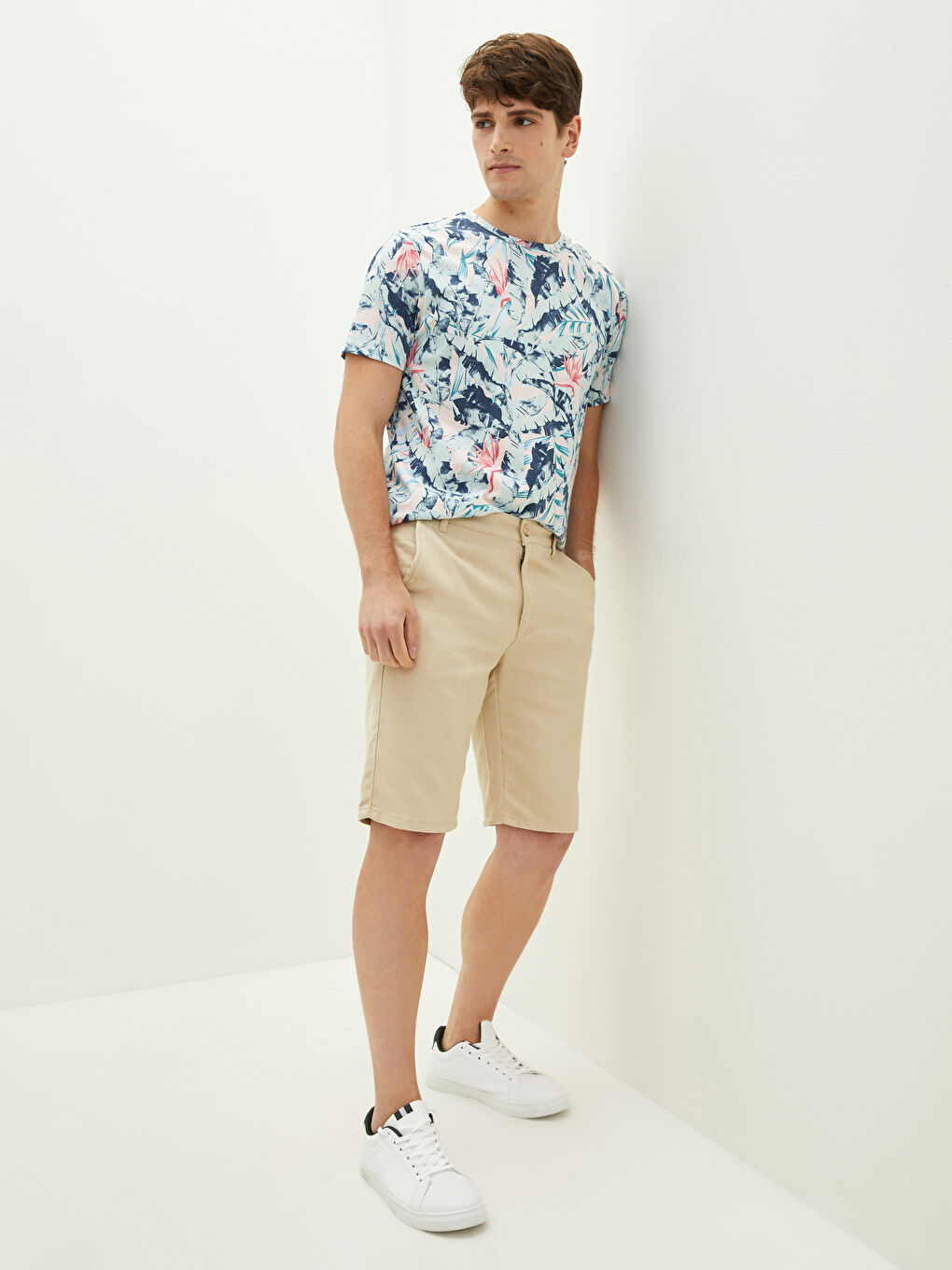 Bej Standart Kalıp Keten Görünümlü Erkek Şort-2