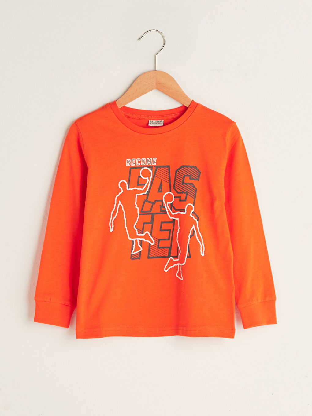 Turuncu Bisiklet Yaka Baskılı Uzun Kollu Erkek Çocuk Tişört