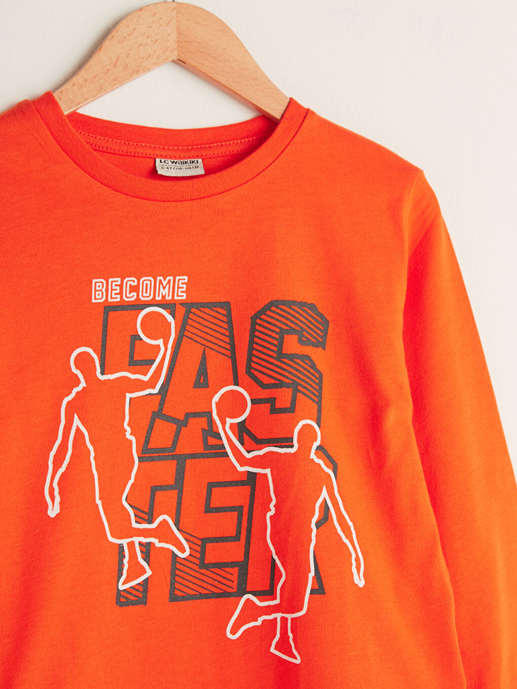 Turuncu Bisiklet Yaka Baskılı Uzun Kollu Erkek Çocuk Tişört-1