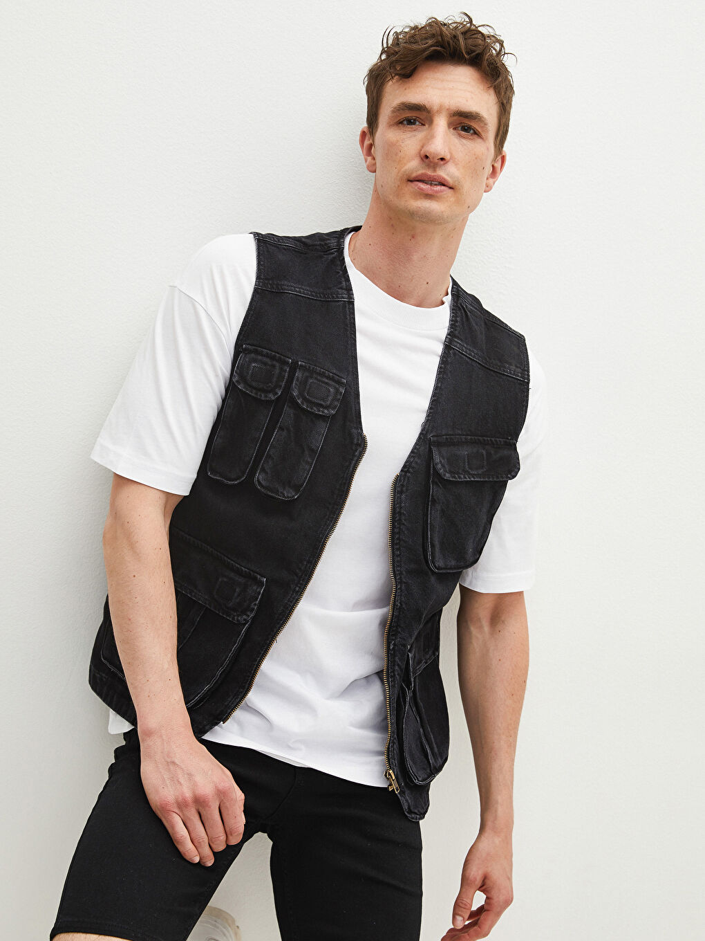 Siyah Standart Kalıp Erkek Jean Yelek-7