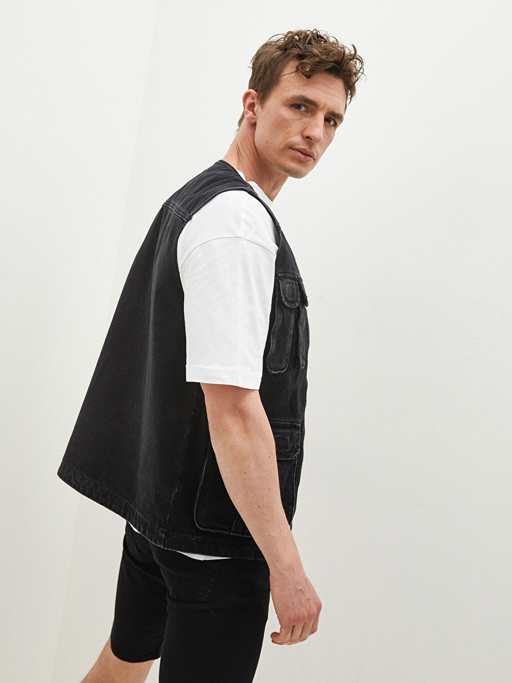 Siyah Standart Kalıp Erkek Jean Yelek-2