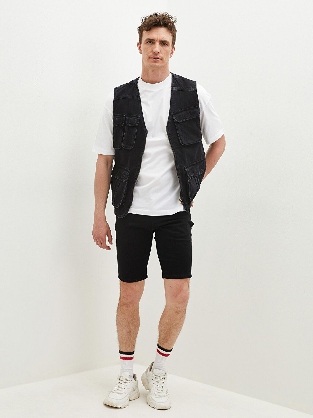 Siyah Standart Kalıp Erkek Jean Yelek-3