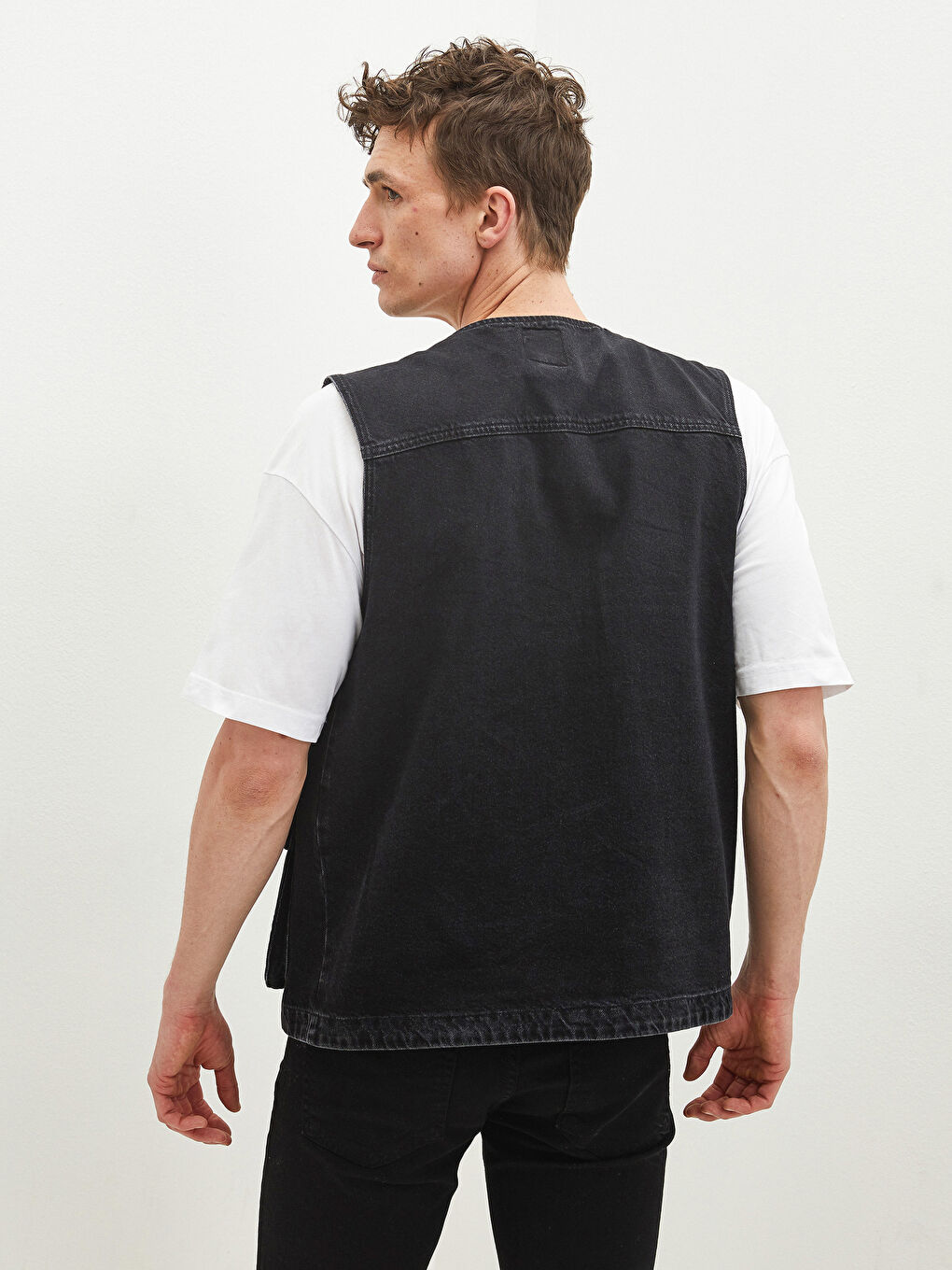 Siyah Standart Kalıp Erkek Jean Yelek-4