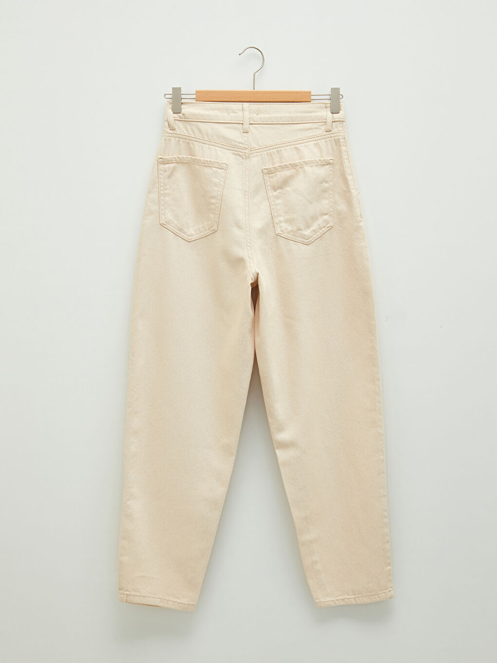 Ekru Yüksek Bel Bol Fit Cep Detaylı Gabardin Kadın Pantolon-6