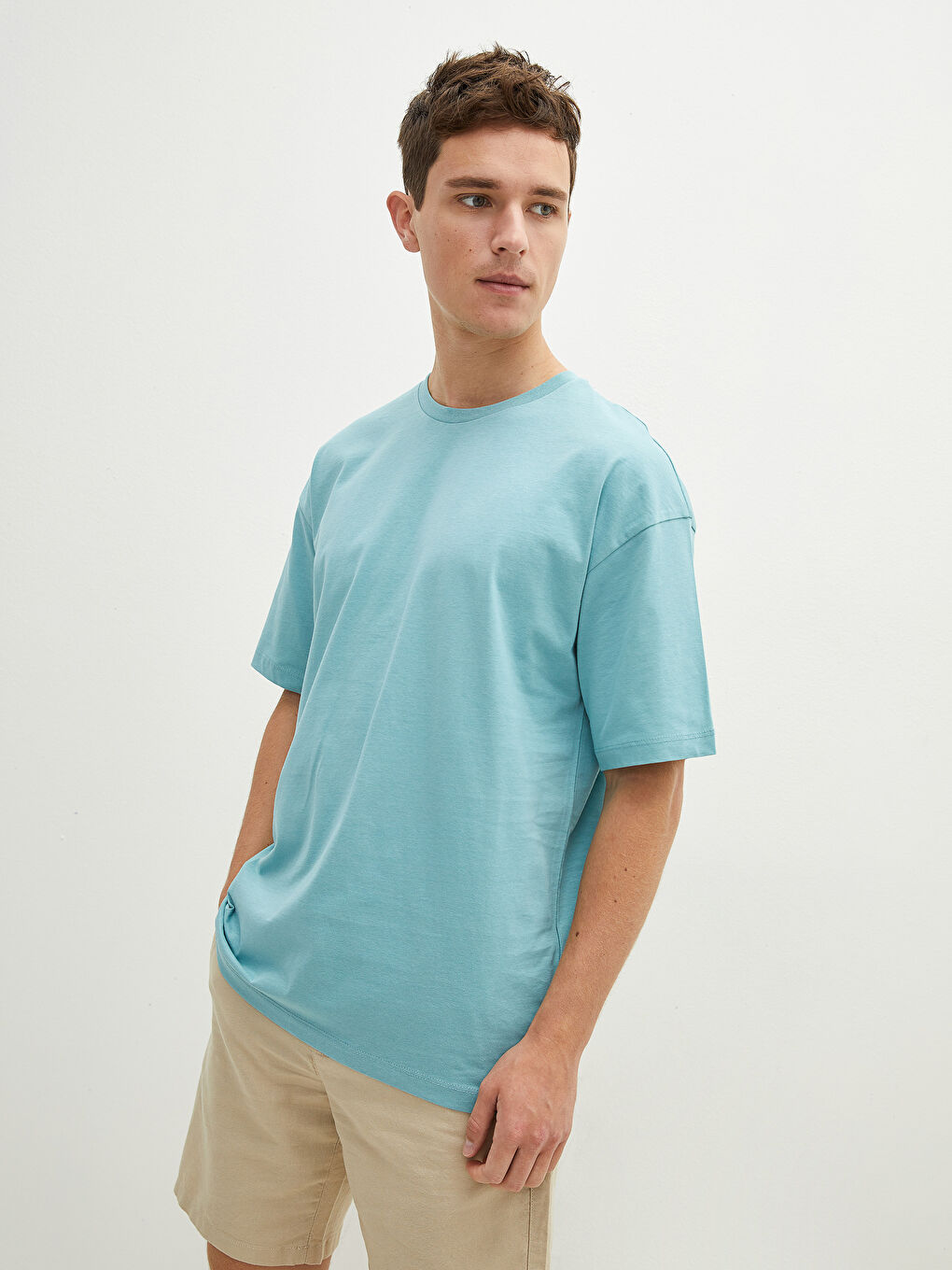 Mavi Bisiklet Yaka Kısa Kollu Basic Penye Erkek Tişört-1