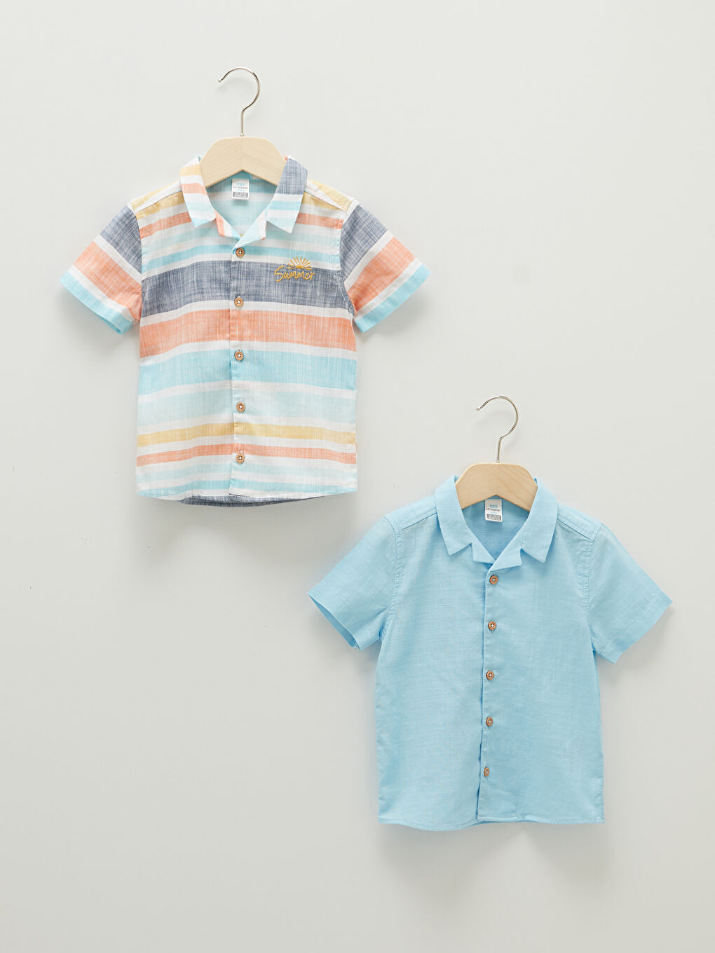 Mavi Kısa Kollu Poplin Erkek Bebek Gömlek 2'li
