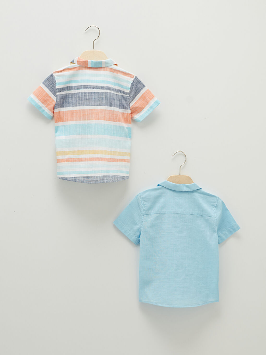 Mavi Kısa Kollu Poplin Erkek Bebek Gömlek 2'li-1