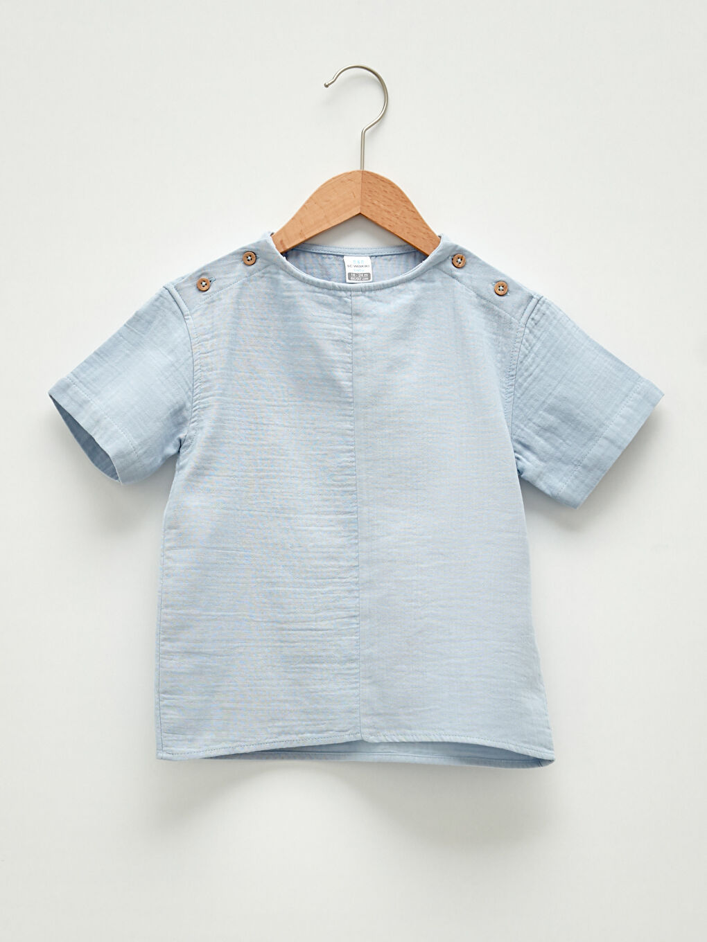 Chemise Basique à Manches Courtes Col Rond en Popeline pour Garçon Bébé