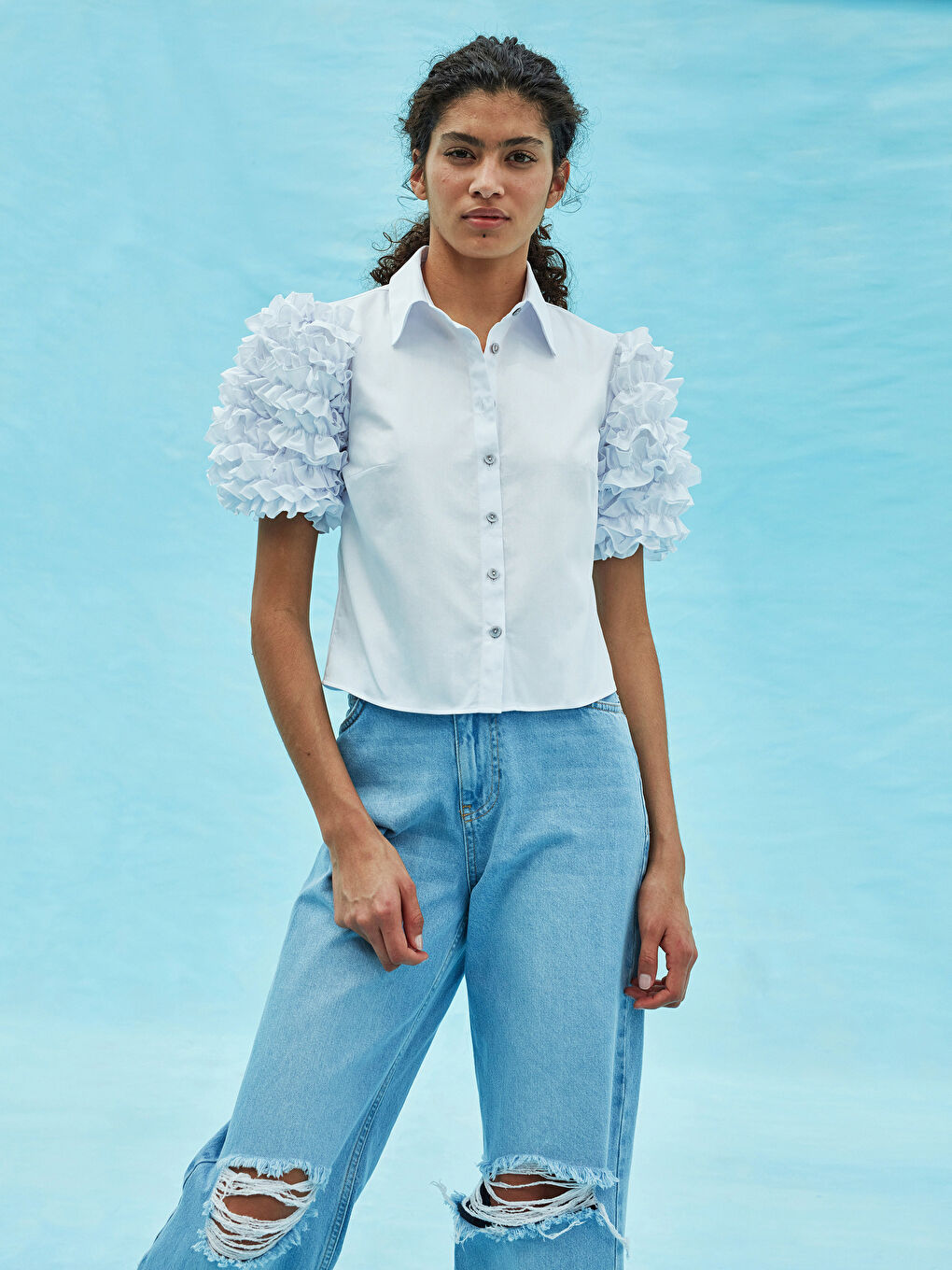 WOMEN'S GRACE SHIRT WITH BUTTONED BUTTONS AND RUFFLED SHIRT -S1KE80Z8-E5X