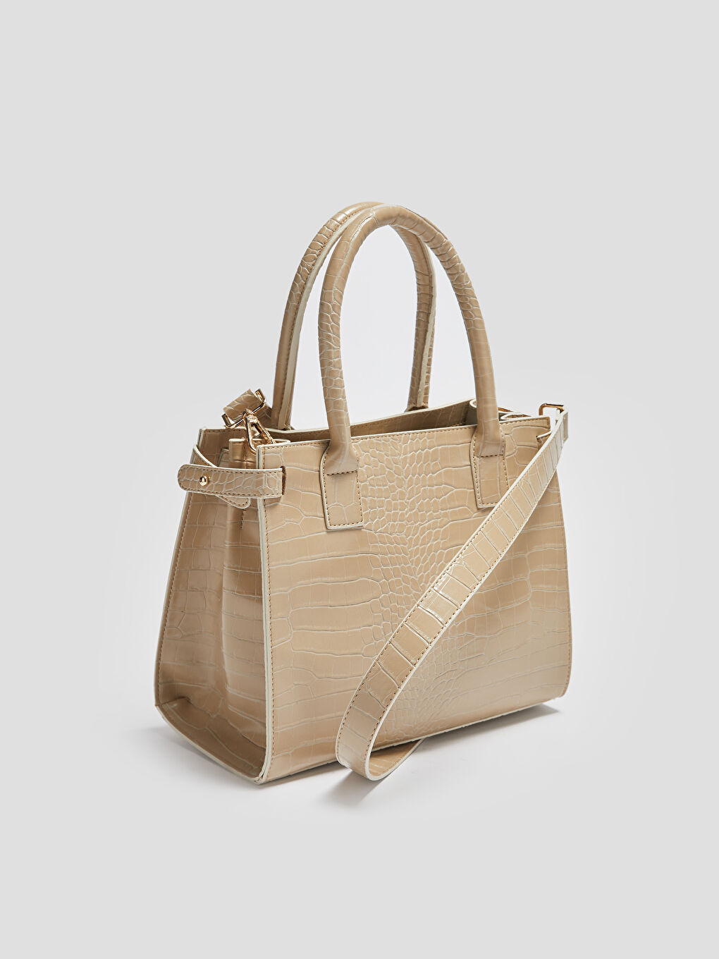 Bej Krokodil Desenli Kadın Çanta-3