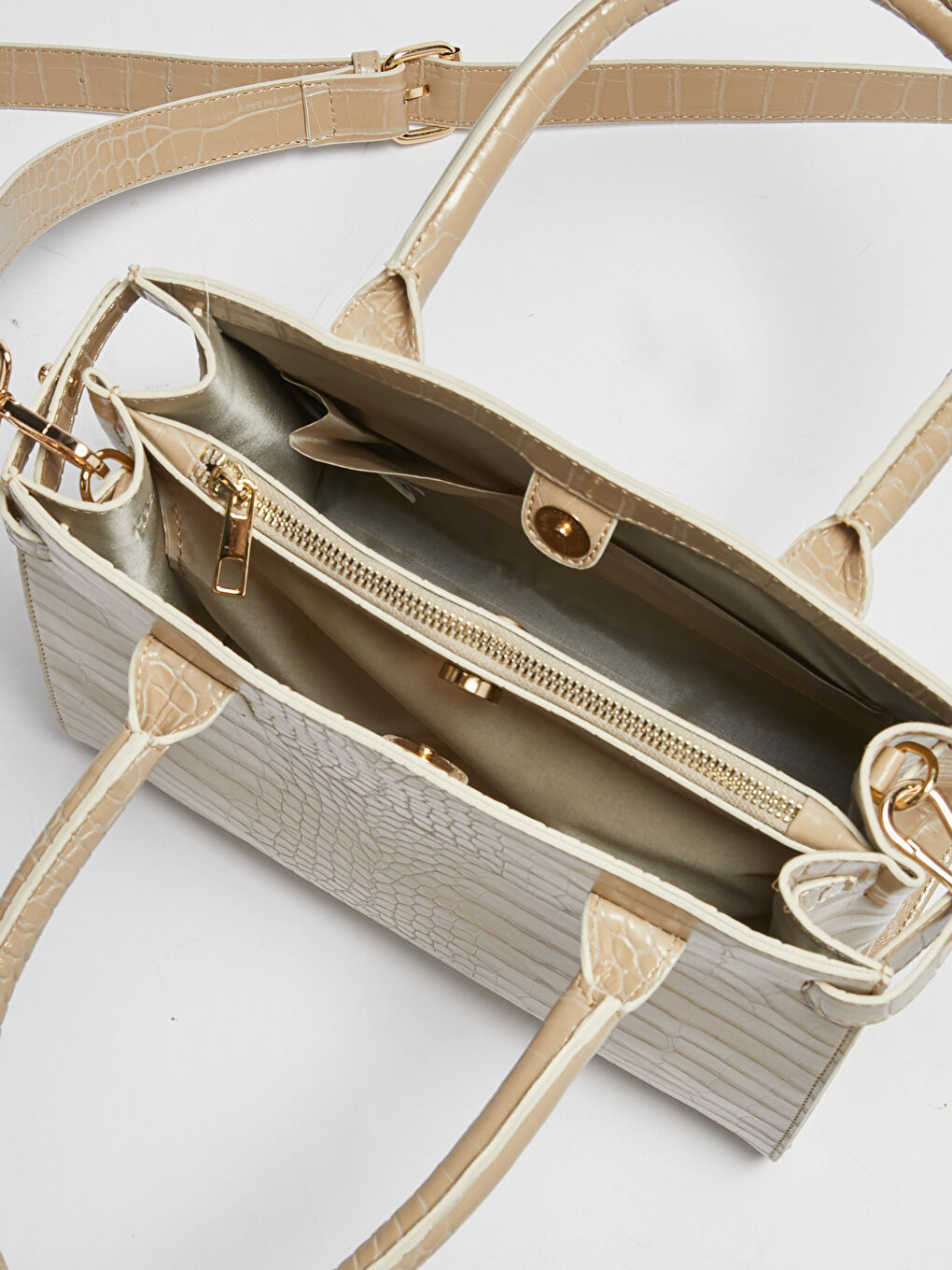 Bej Krokodil Desenli Kadın Çanta-4
