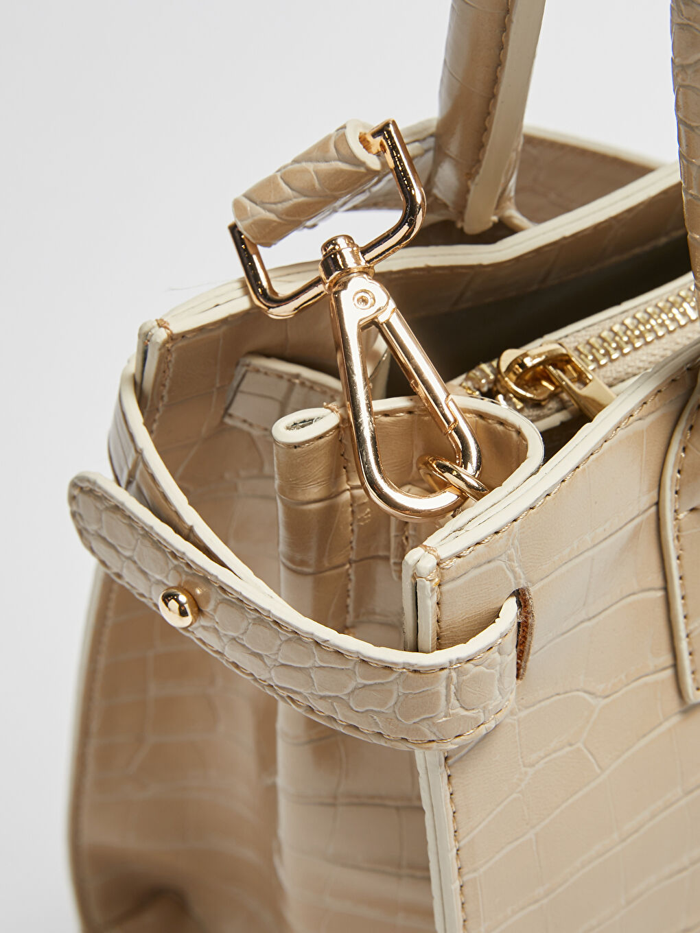 Bej Krokodil Desenli Kadın Çanta-5