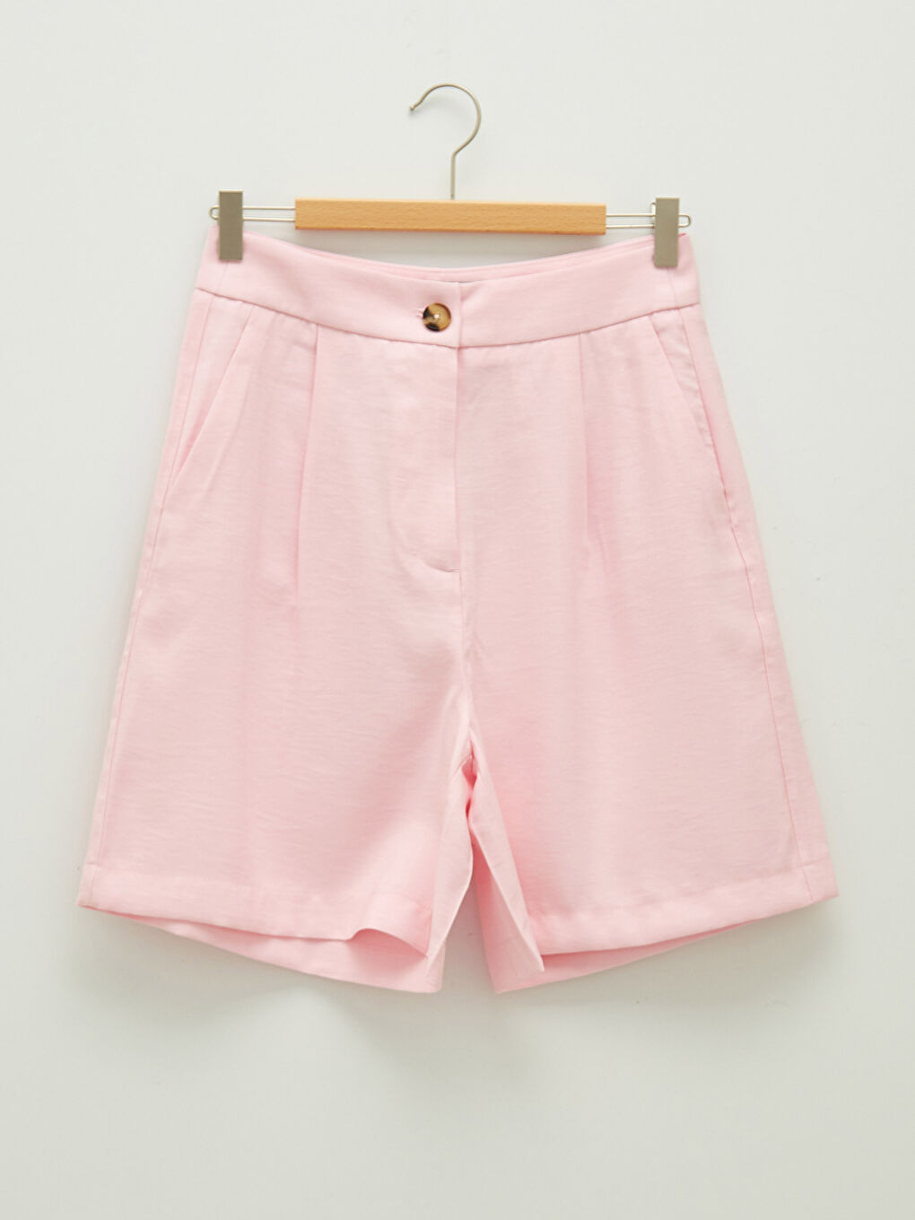 Pembe Yüksek Bel Rahat Kalıp Kadın Şort-6