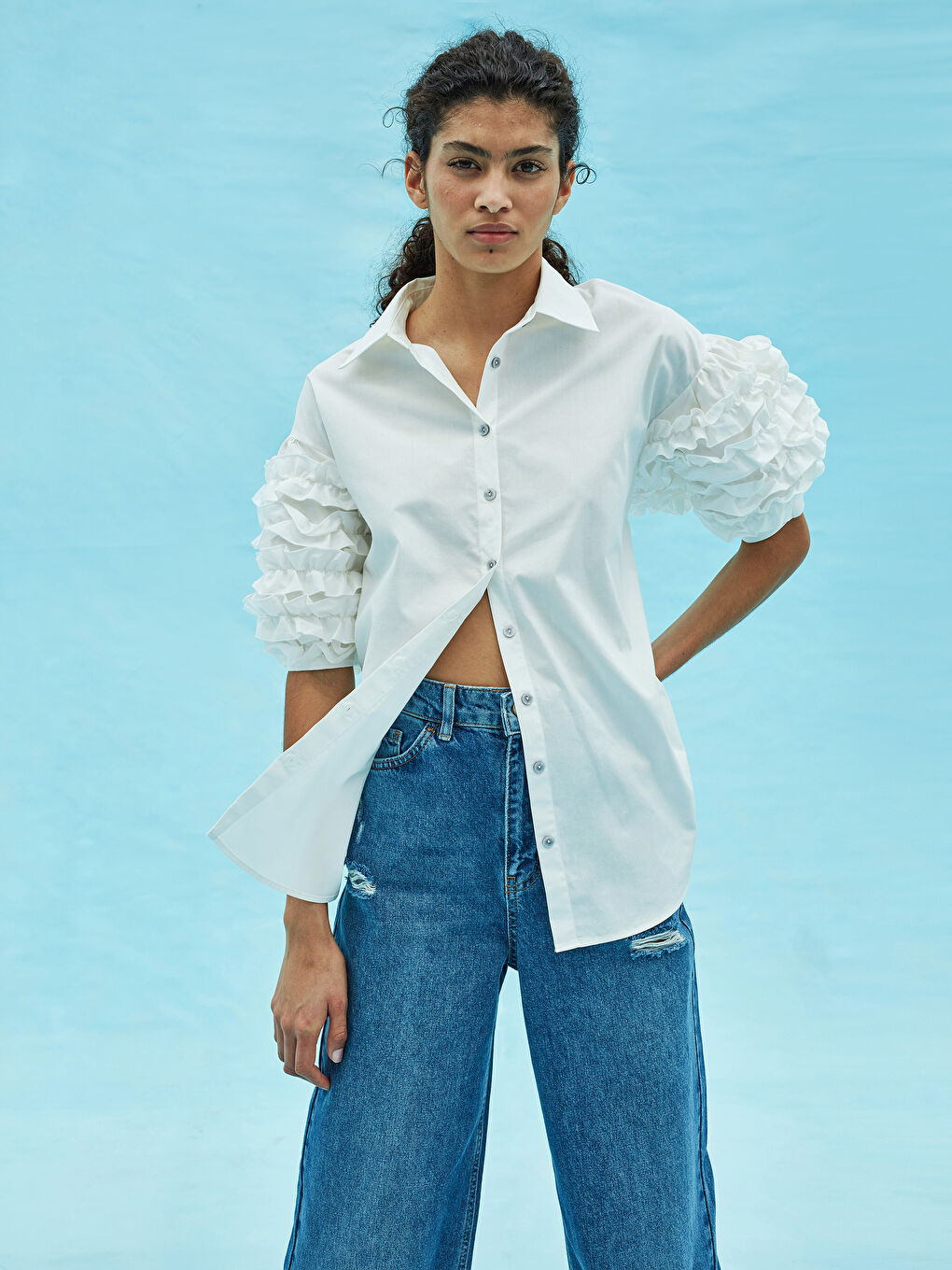 OVERSIZED WOMEN'S BELLA SHIRT WITH FRONT BUTTONED SLEEVES -S1KE98Z8-E5X