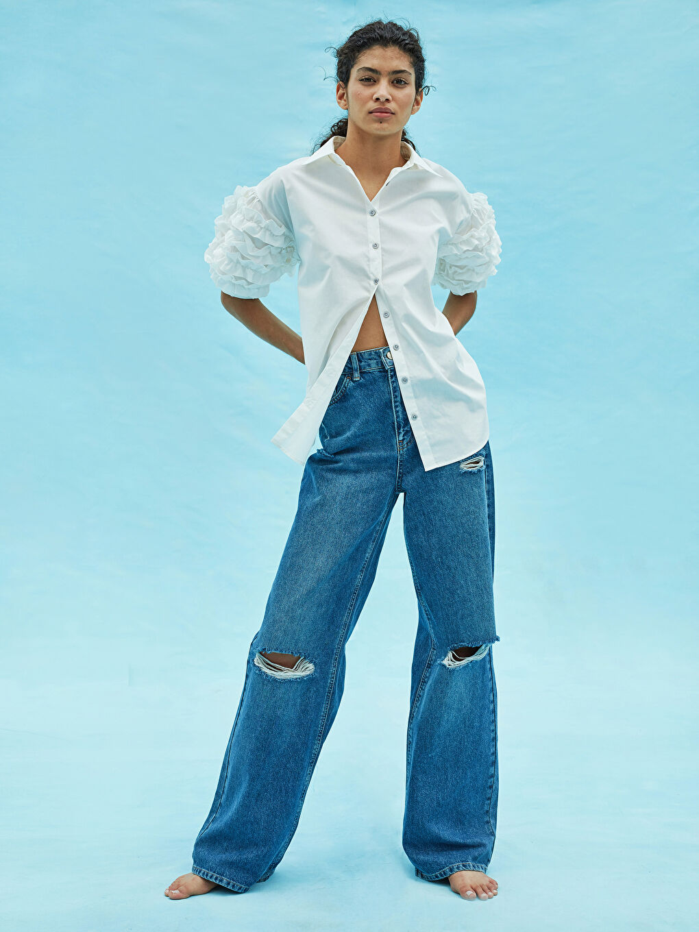 OVERSIZED WOMEN'S BELLA SHIRT WITH FRONT BUTTONED SLEEVES -S1KE98Z8-E5X
