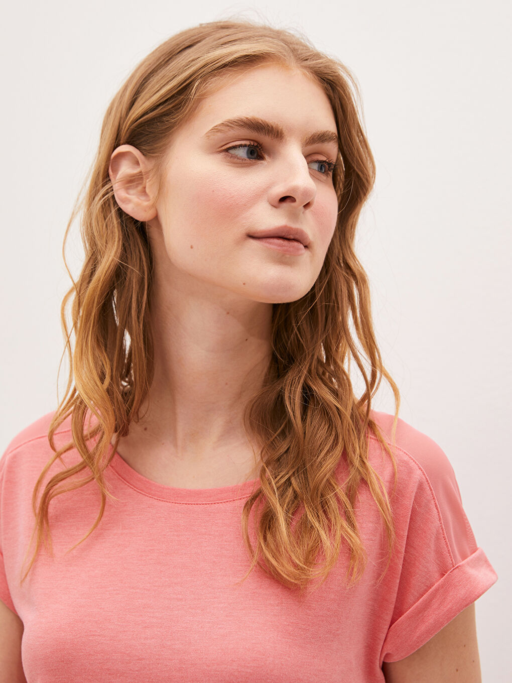 Mercan Bisiklet Yaka Düz Kısa Kollu Kadın Spor Tişört-3