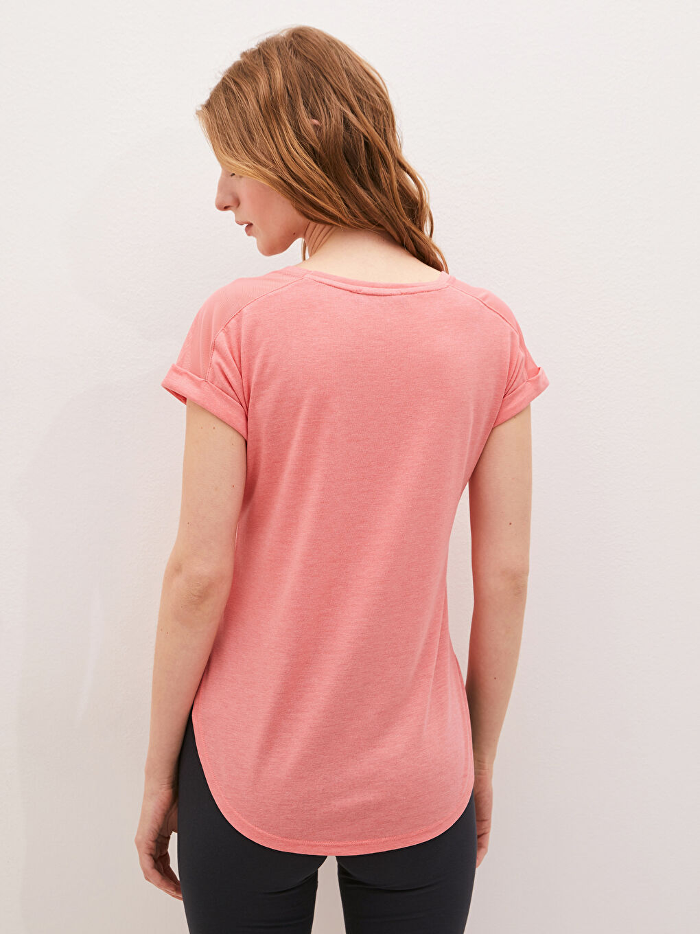 Mercan Bisiklet Yaka Düz Kısa Kollu Kadın Spor Tişört-4